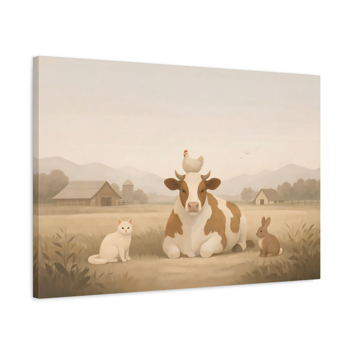 Japandi Farm Friends Animals - Canvas Wall Art Print