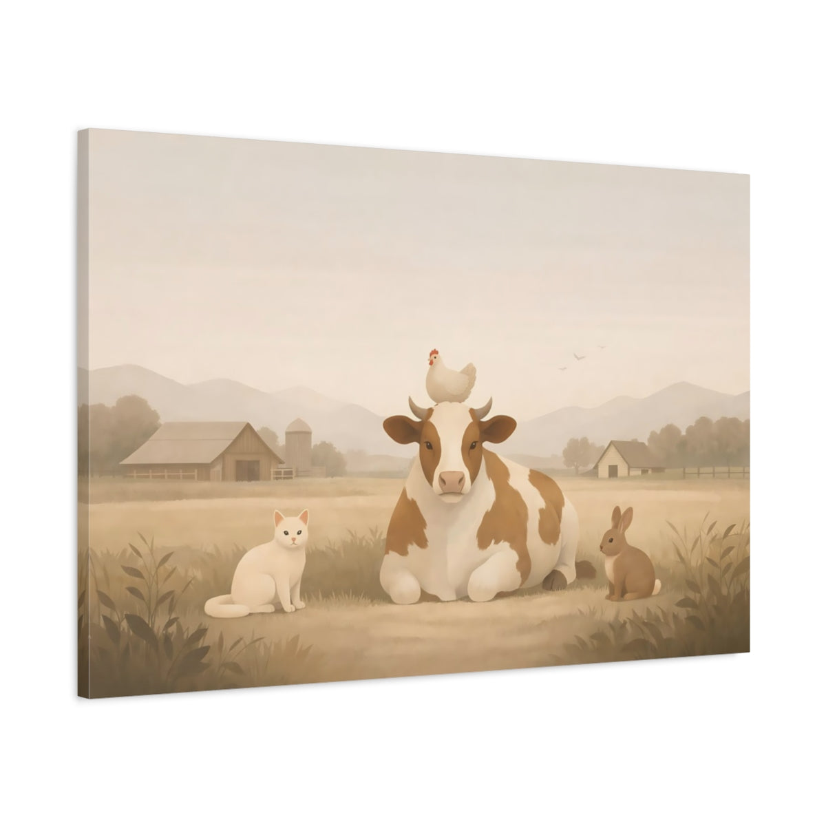 Japandi Farm Friends Animals - Canvas Wall Art Print
