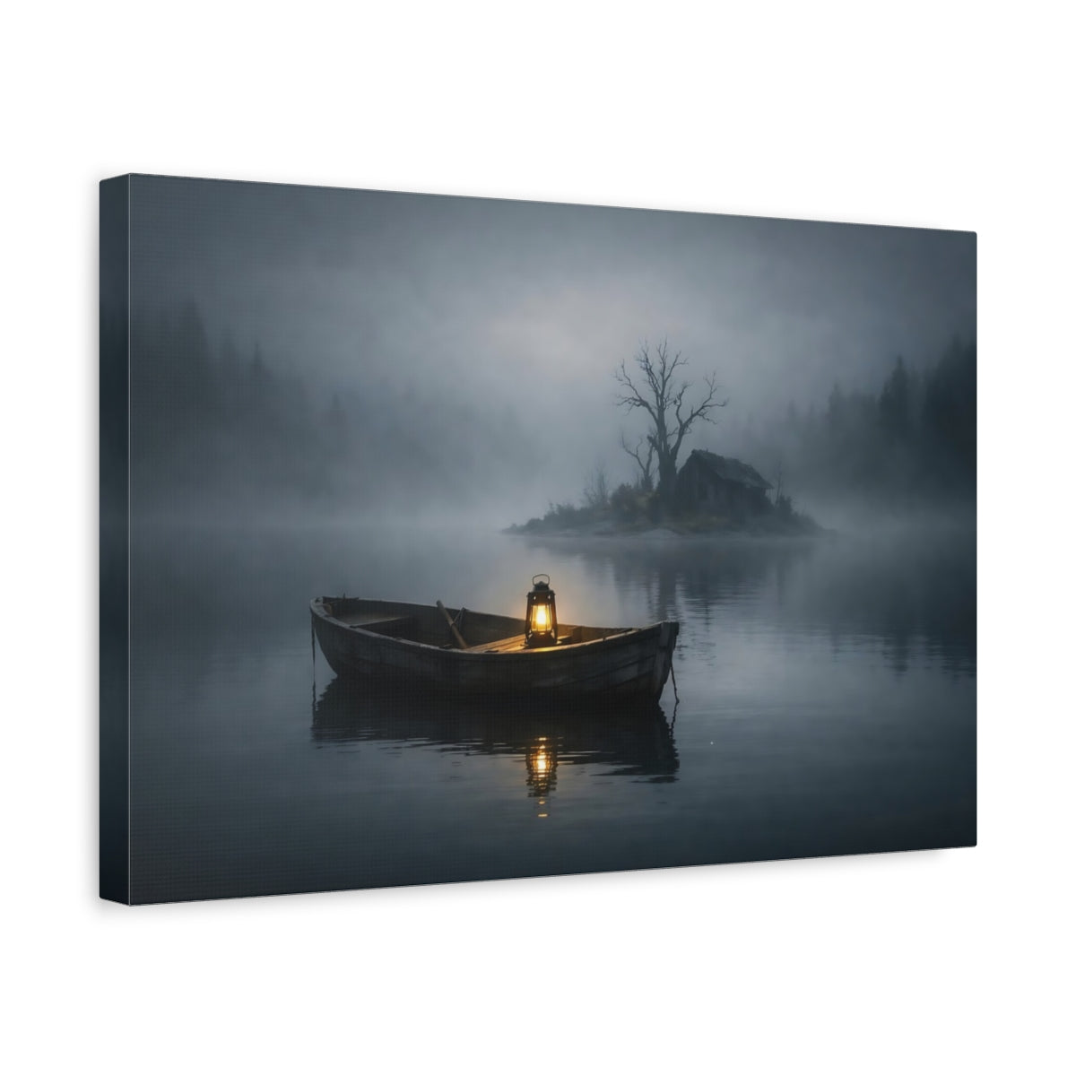 Nature Rowboat Misty Lake Scene - Canvas Wall Art Print