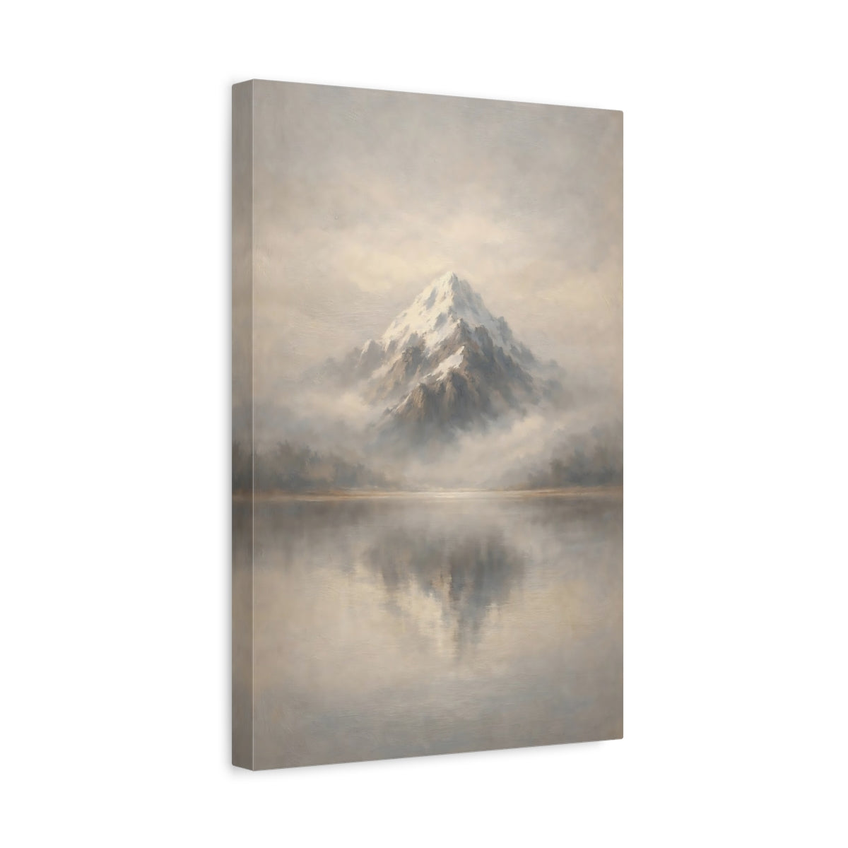 Side Mockup 4. Nature Snowy Mountain Grey And White Mountain shown as stretched canvas wall art