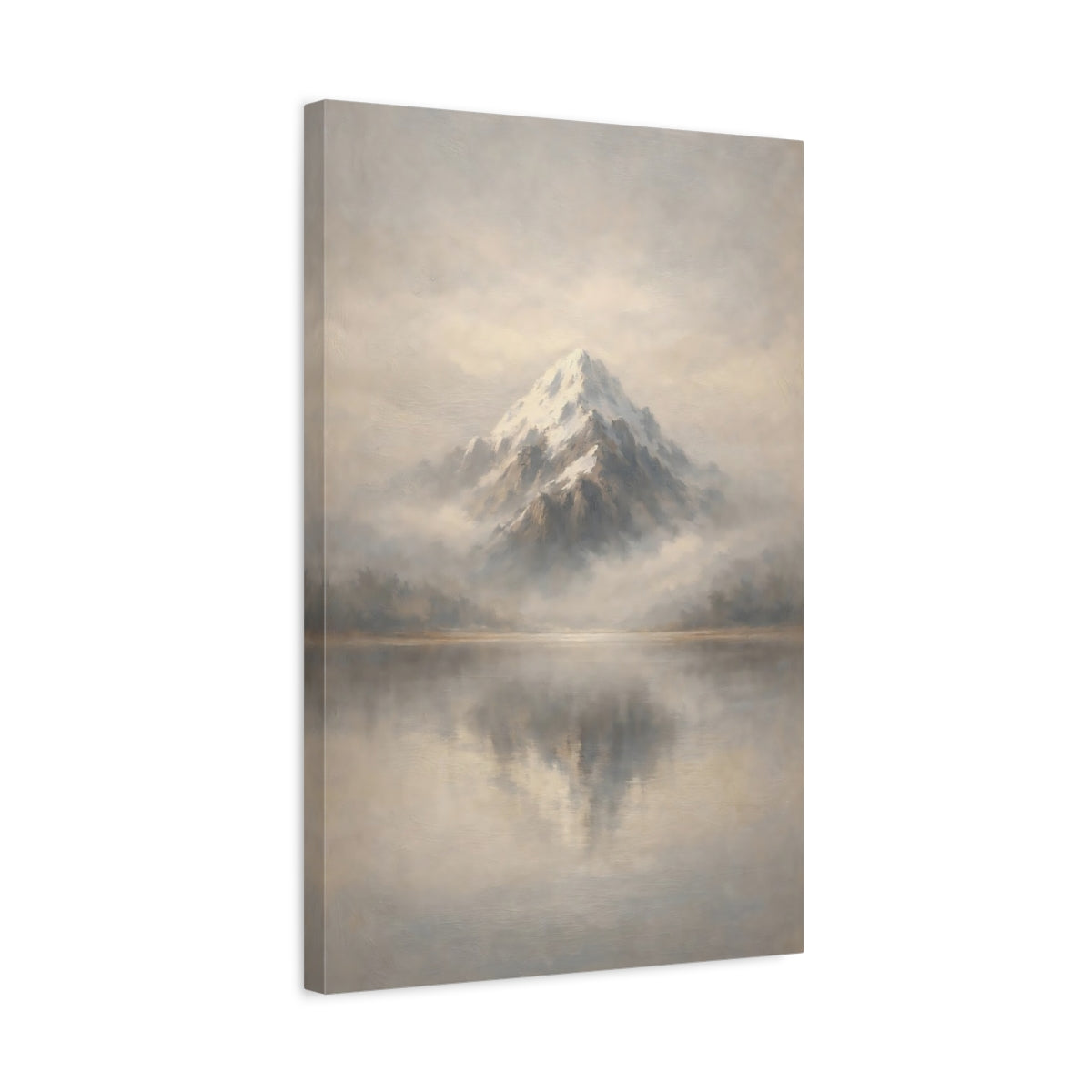 Side Mockup 3. Nature Snowy Mountain Grey And White Mountain shown as stretched canvas wall art