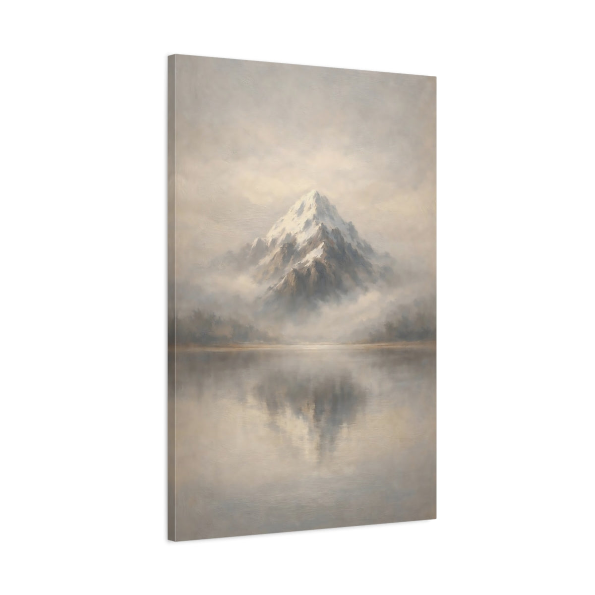 Side Mockup 1. Nature Snowy Mountain Grey And White Mountain shown as stretched canvas wall art