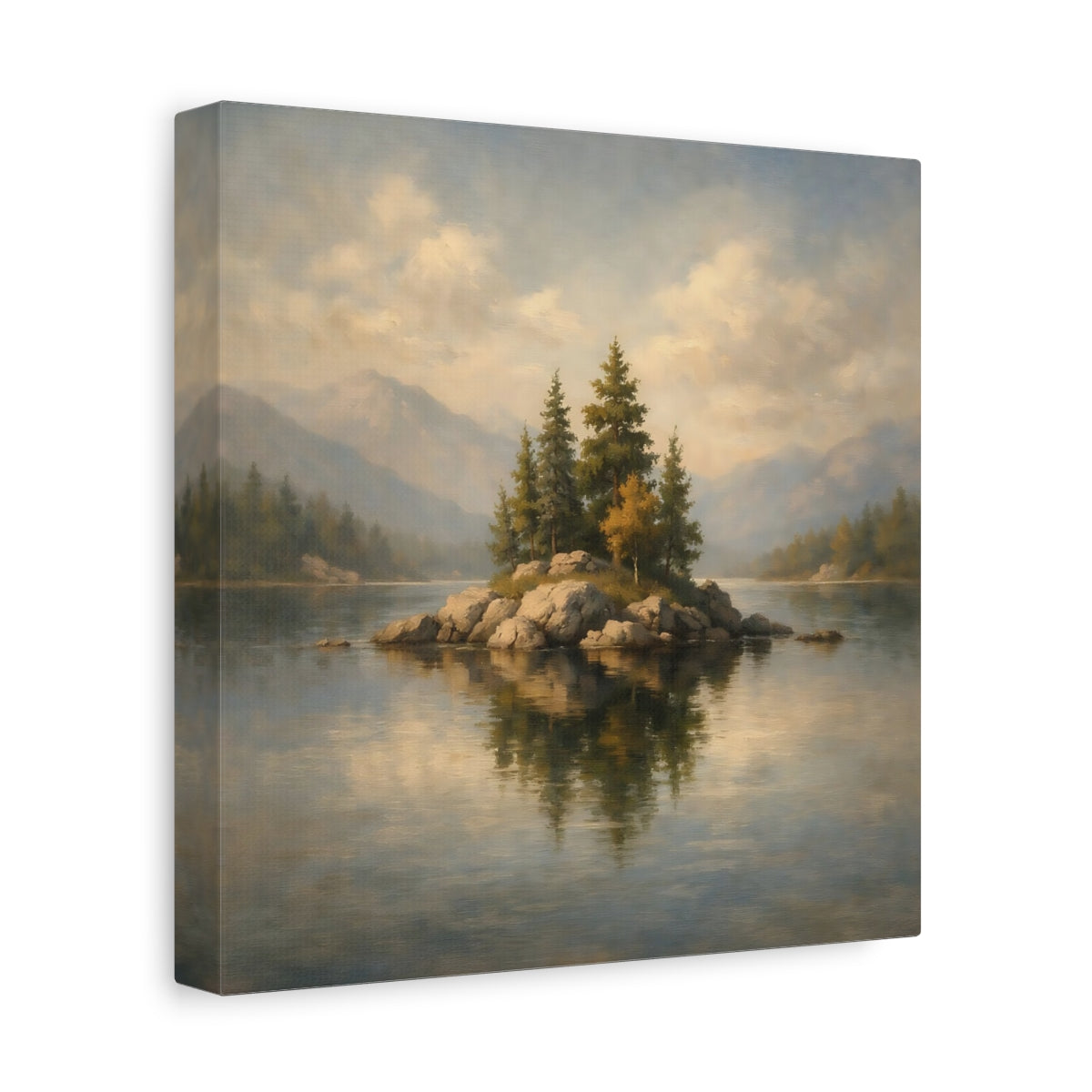 Side Mockup 9. Nature Rocky Island Lake Island Landscape shown as stretched canvas wall art