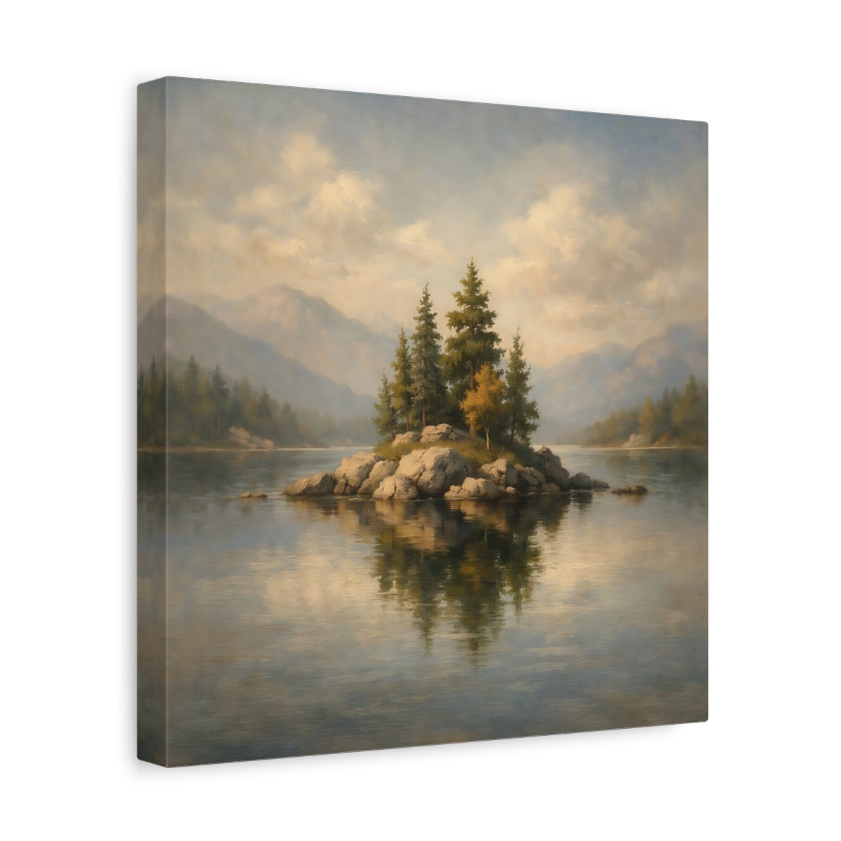Side Mockup 8. Nature Rocky Island Lake Island Landscape shown as stretched canvas wall art