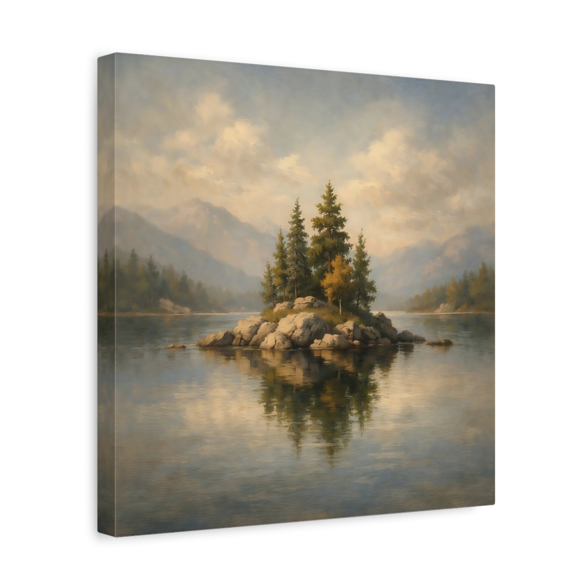 Side Mockup 7. Nature Rocky Island Lake Island Landscape shown as stretched canvas wall art