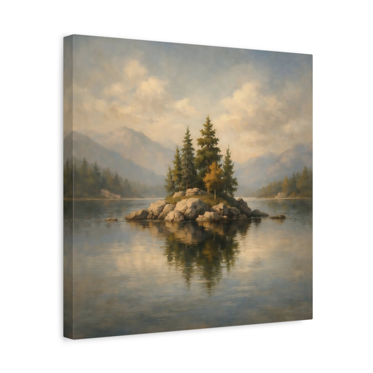 Side Mockup 6. Nature Rocky Island Lake Island Landscape shown as stretched canvas wall art