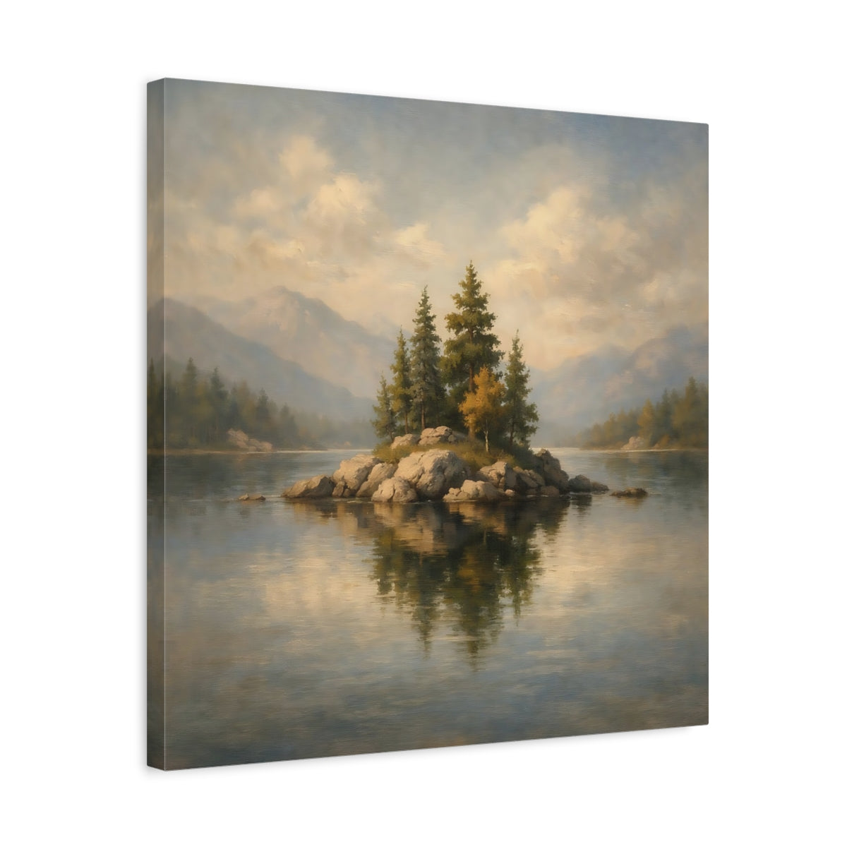 Side Mockup 5. Nature Rocky Island Lake Island Landscape shown as stretched canvas wall art