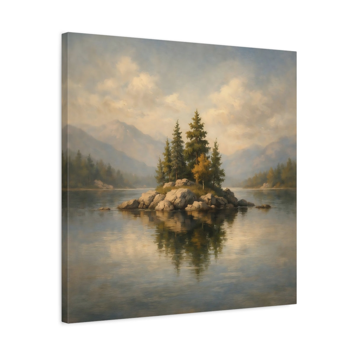 Side Mockup 4. Nature Rocky Island Lake Island Landscape shown as stretched canvas wall art