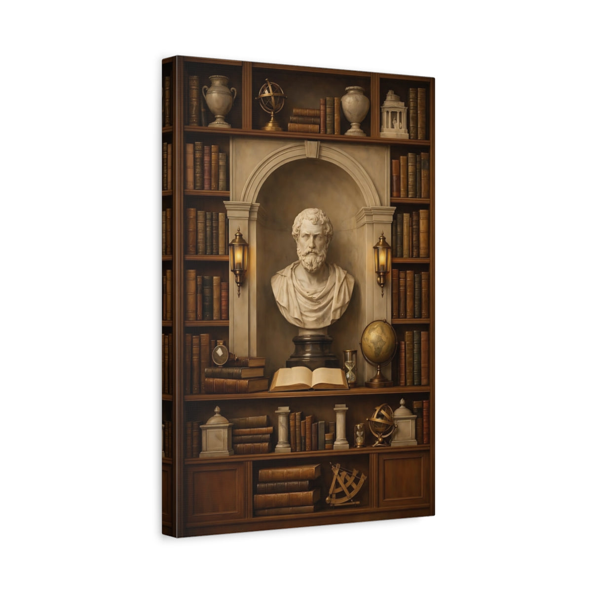 Vintage Classical Bust Bookshelf - Canvas Wall Art Print