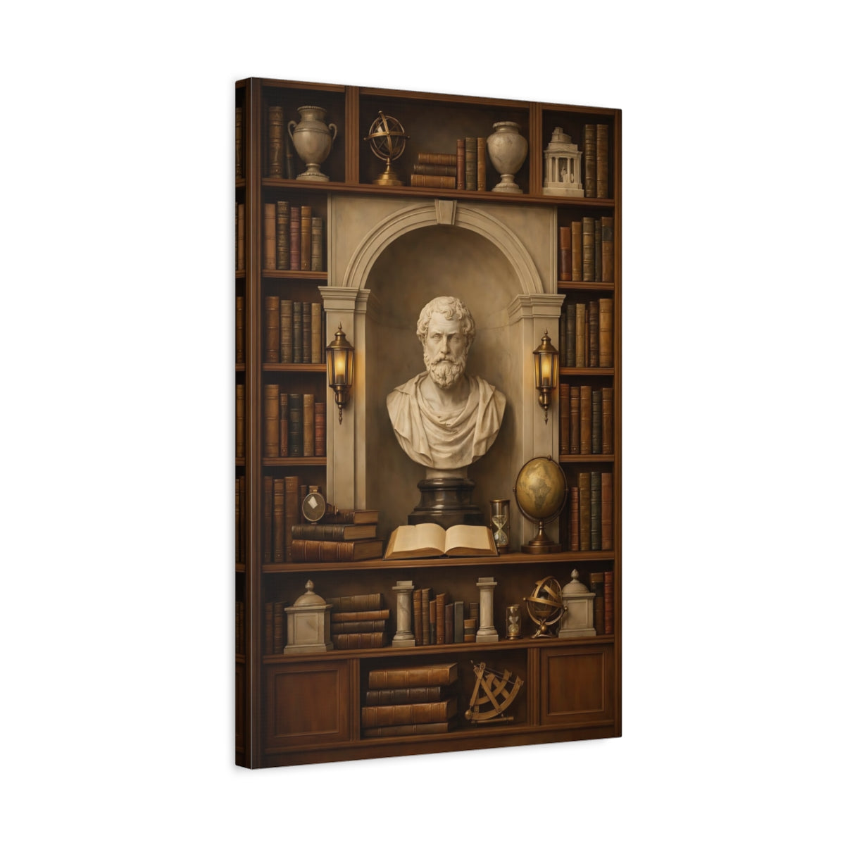 Vintage Classical Bust Bookshelf - Canvas Wall Art Print