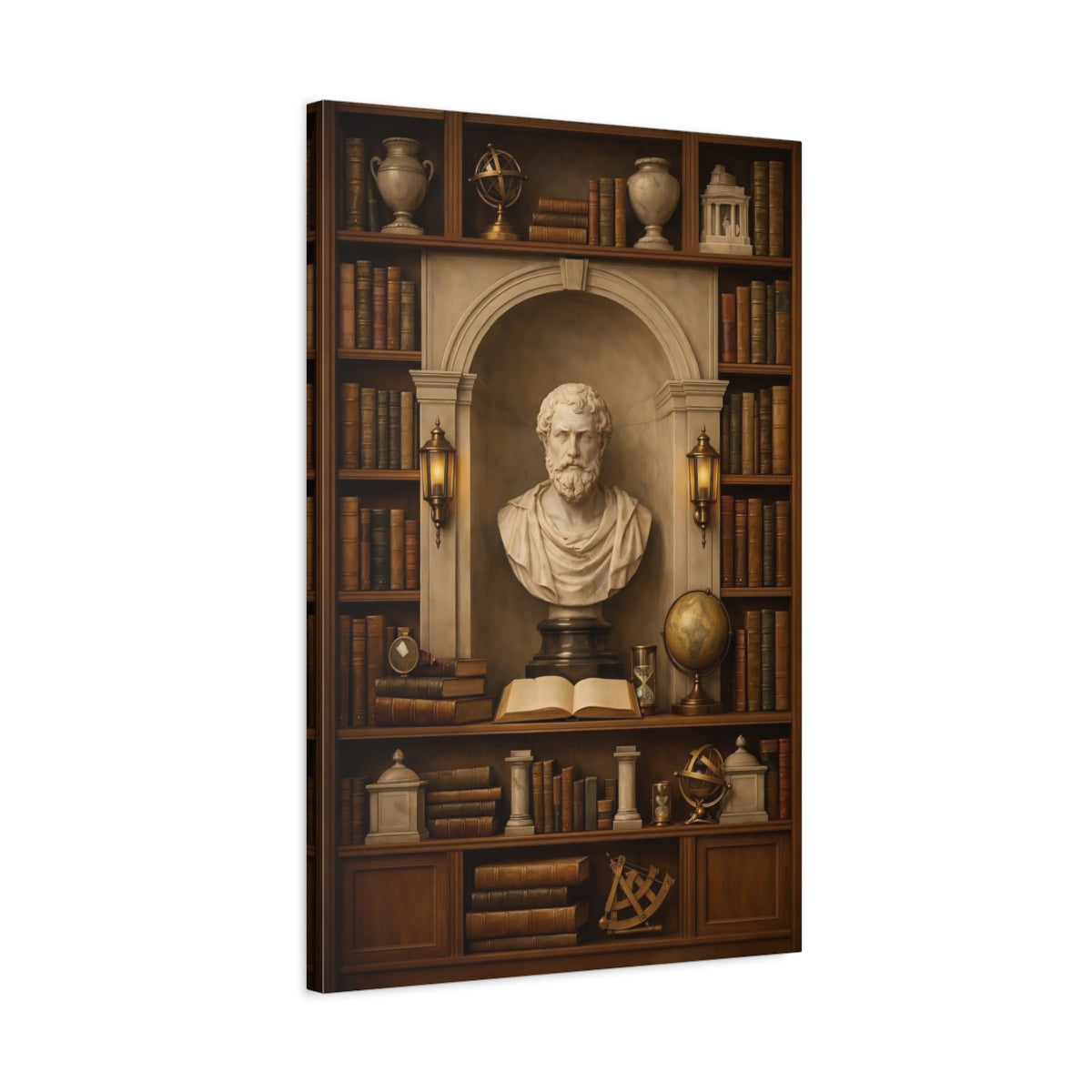 Vintage Classical Bust Bookshelf - Canvas Wall Art Print