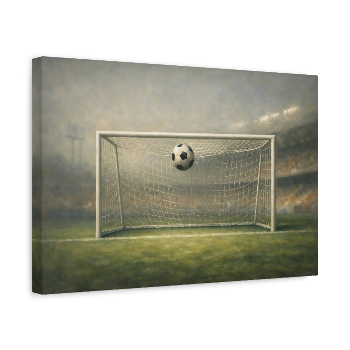 Side Mockup 4. Concrete Texture Soccer Goal Moment Wide Shot shown as stretched canvas wall art