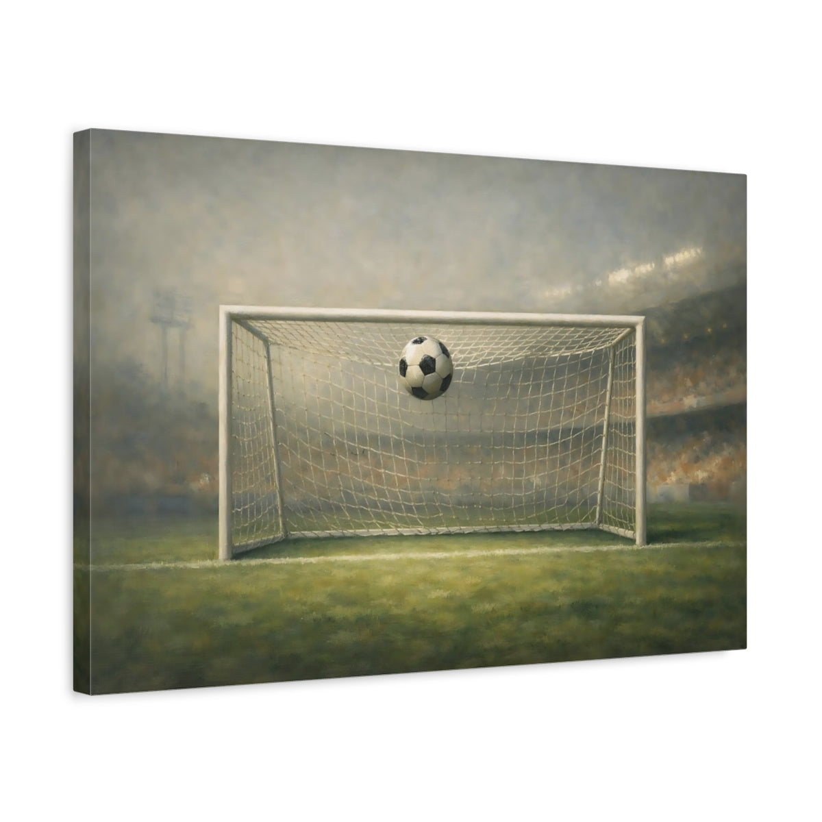 Side Mockup 3. Concrete Texture Soccer Goal Moment Wide Shot shown as stretched canvas wall art