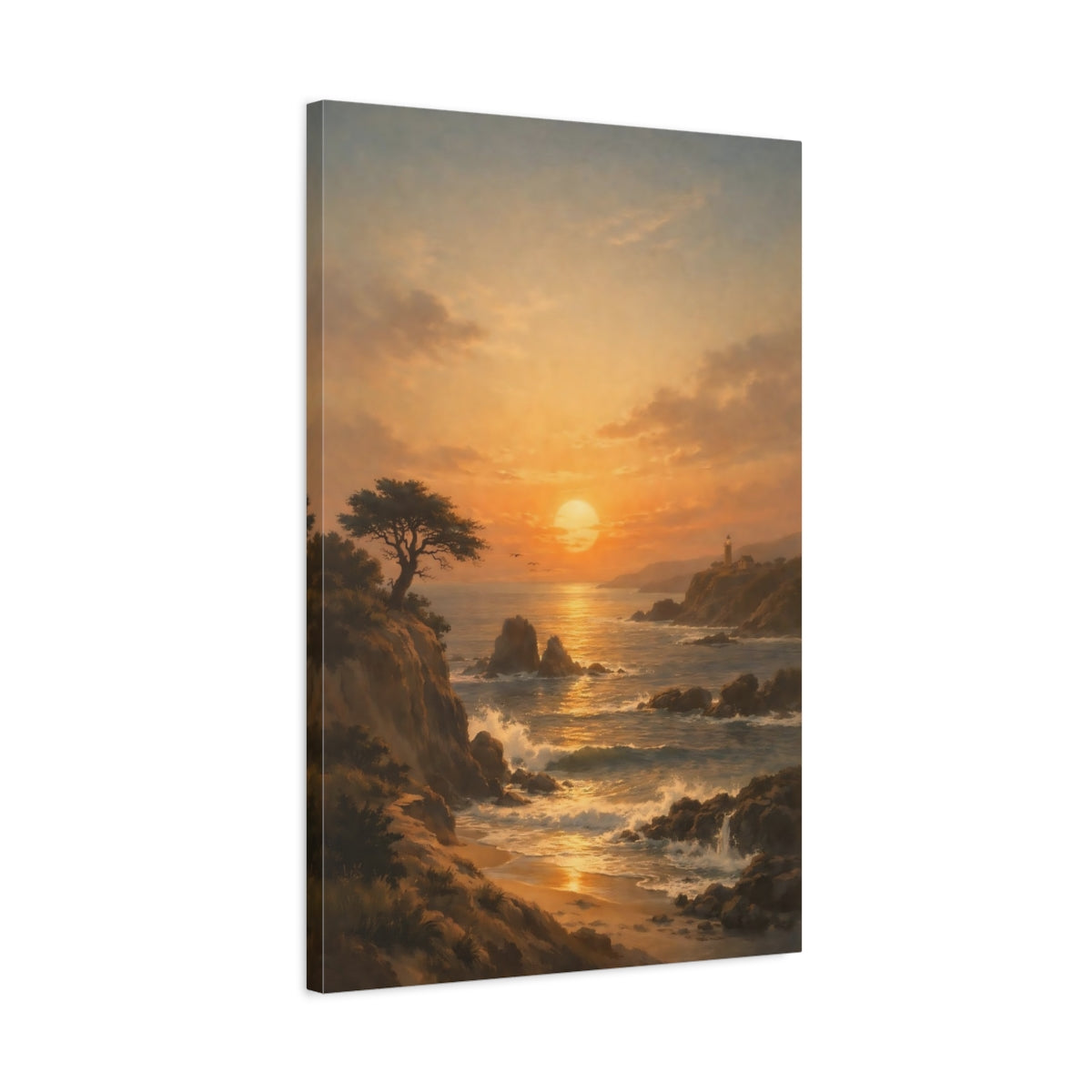 Side Mockup 2. Nature Coastal Sunset Coastal Sunset Orange shown as stretched canvas wall art
