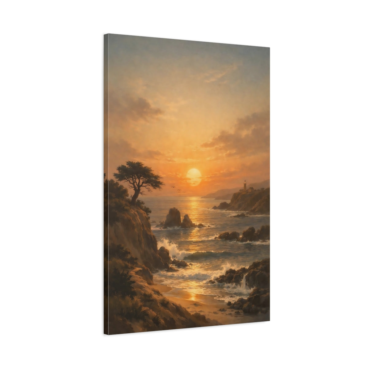 Side Mockup 1. Nature Coastal Sunset Coastal Sunset Orange shown as stretched canvas wall art