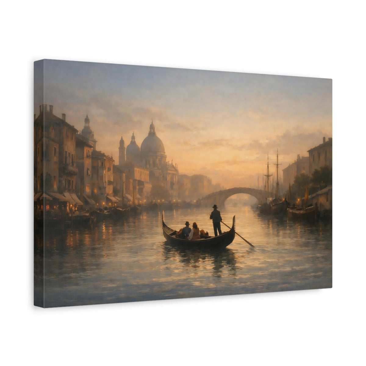 Seascape Historic Canal Venetian Gondola Vintage - Canvas Wall Art Print