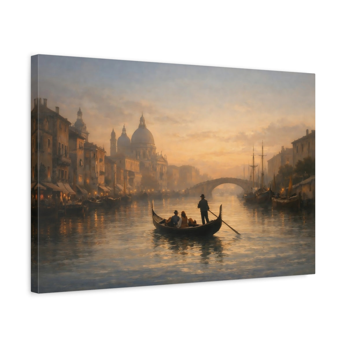 Seascape Historic Canal Venetian Gondola Vintage - Canvas Wall Art Print