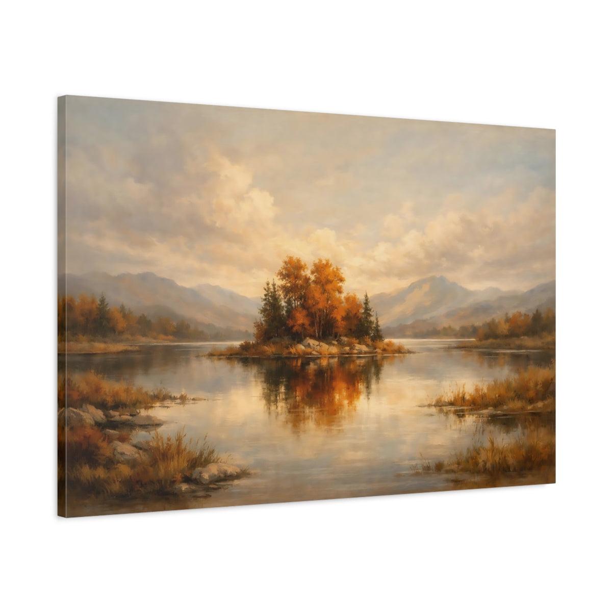 Side Mockup 1. Watercolor Burnt Orange Subtle Accent shown as stretched canvas wall art