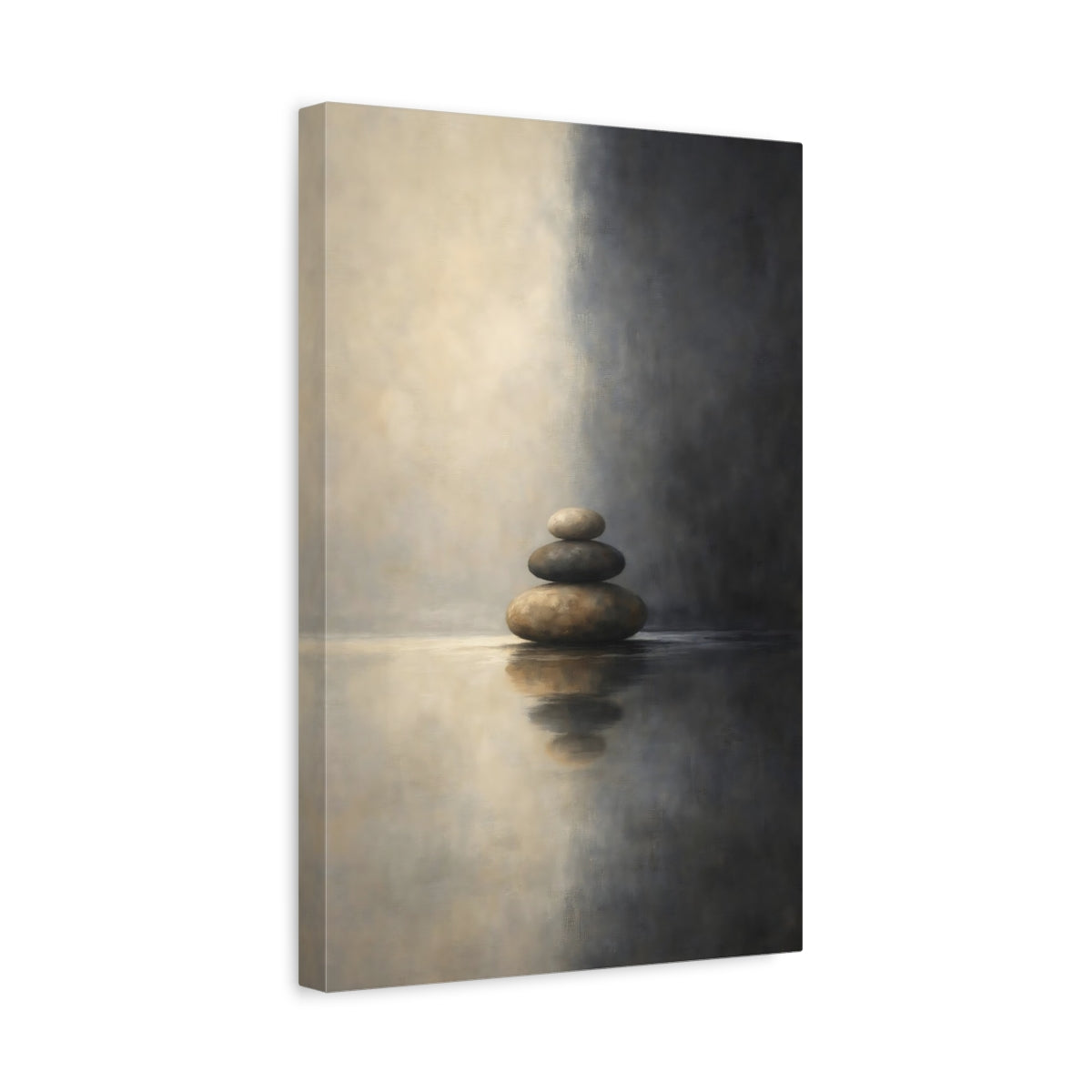 Side Mockup 4. Nature Stacked Stones Brown And Gray shown as stretched canvas wall art