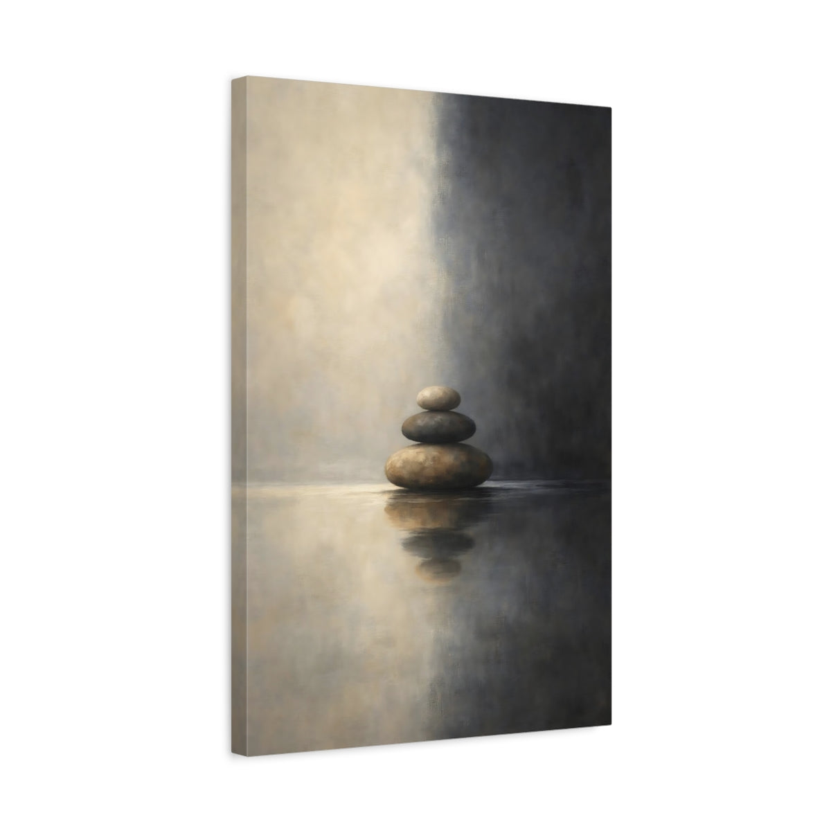 Side Mockup 3. Nature Stacked Stones Brown And Gray shown as stretched canvas wall art