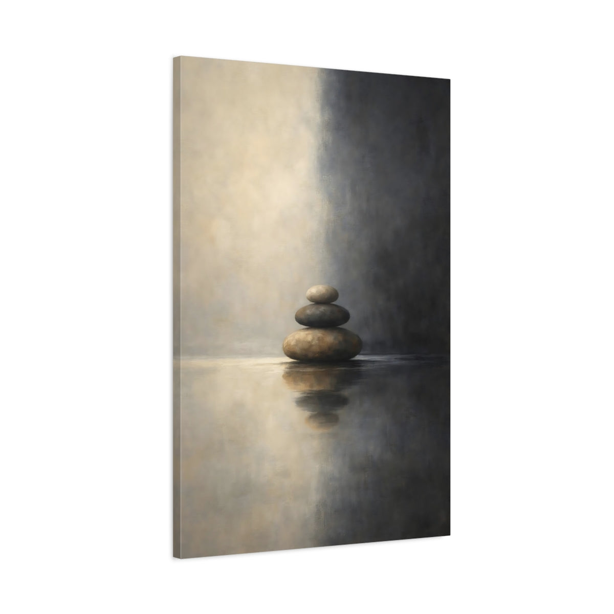 Side Mockup 1. Nature Stacked Stones Brown And Gray shown as stretched canvas wall art