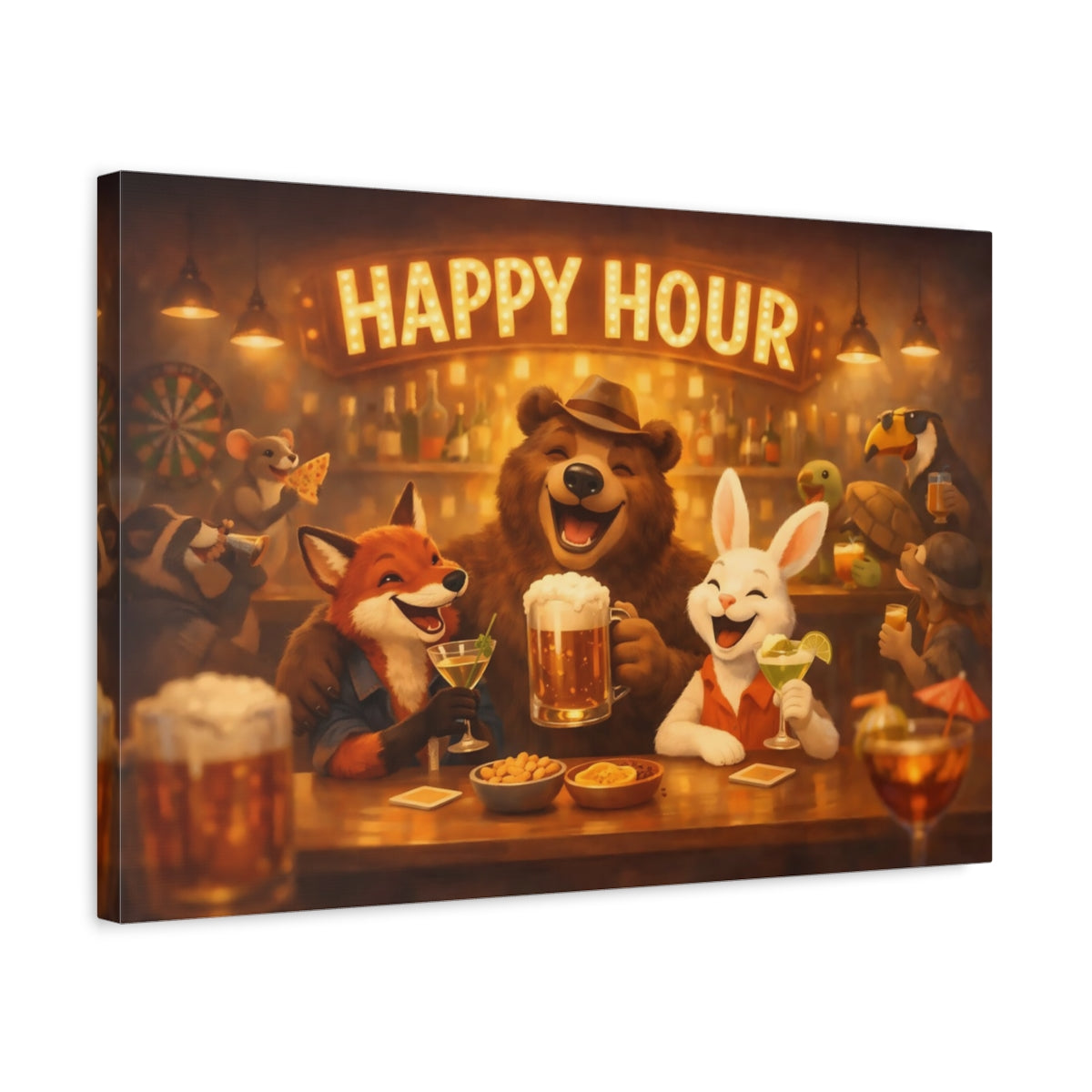Funny Happy Hour Animals - Canvas Wall Art Print