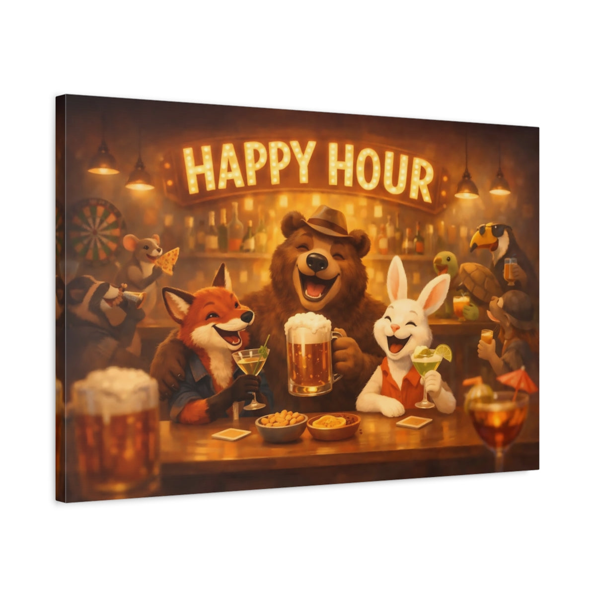 Funny Happy Hour Animals - Canvas Wall Art Print