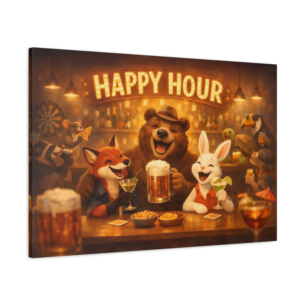 Funny Happy Hour Animals - Canvas Wall Art Print