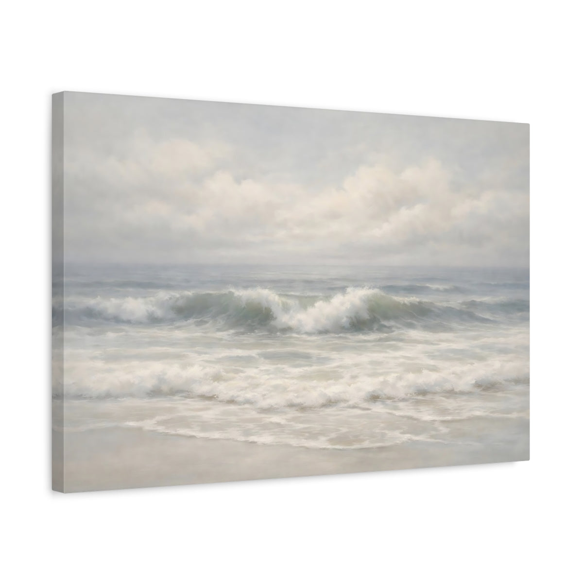 Side Mockup 3. Nature Ocean Waves Ocean Waves, Blue And White shown as stretched canvas wall art