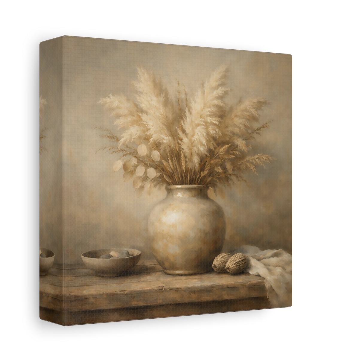 Side Mockup 1. Nature Pampas Grass Brown And Beige shown as stretched canvas wall art