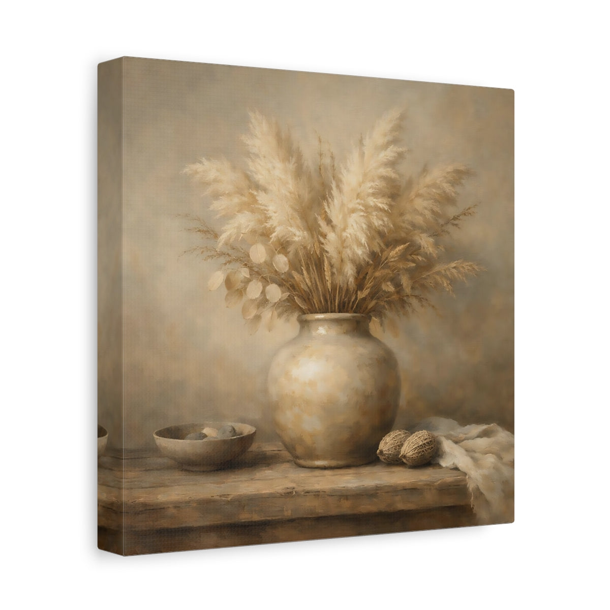 Side Mockup 9. Nature Pampas Grass Brown And Beige shown as stretched canvas wall art