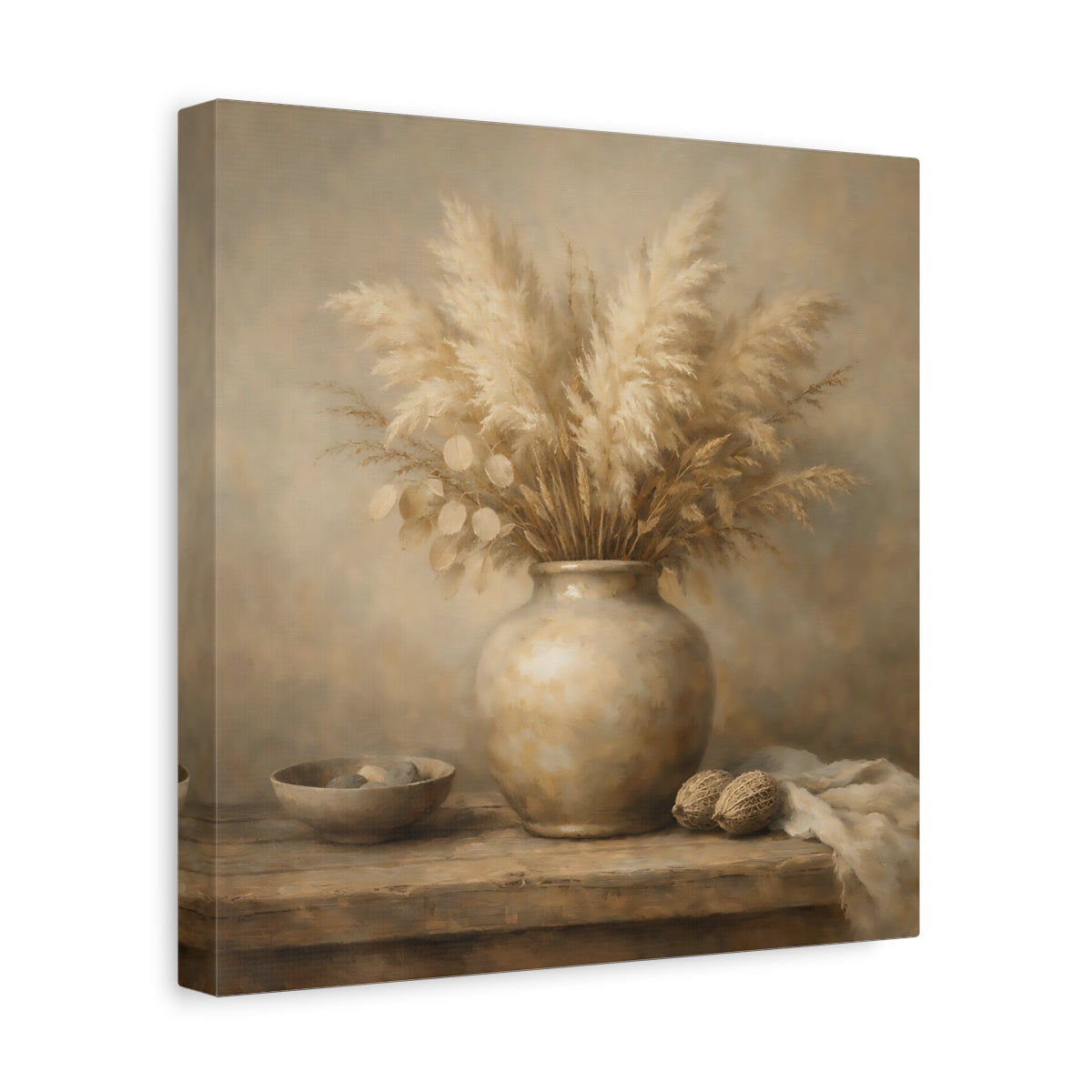 Side Mockup 8. Nature Pampas Grass Brown And Beige shown as stretched canvas wall art