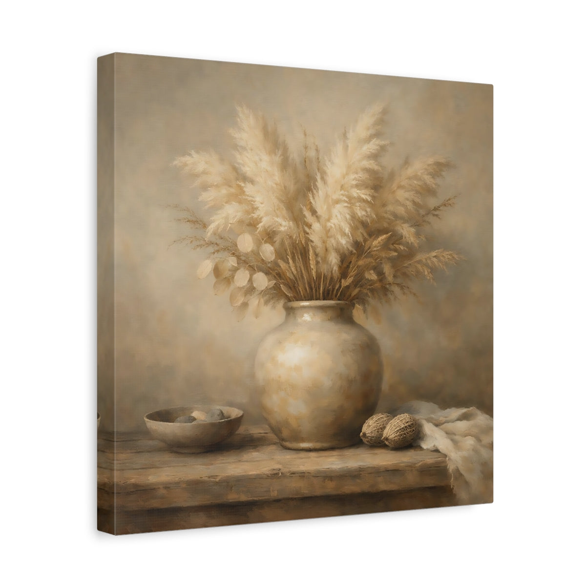 Side Mockup 7. Nature Pampas Grass Brown And Beige shown as stretched canvas wall art