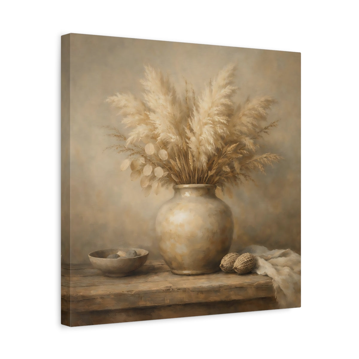 Side Mockup 6. Nature Pampas Grass Brown And Beige shown as stretched canvas wall art