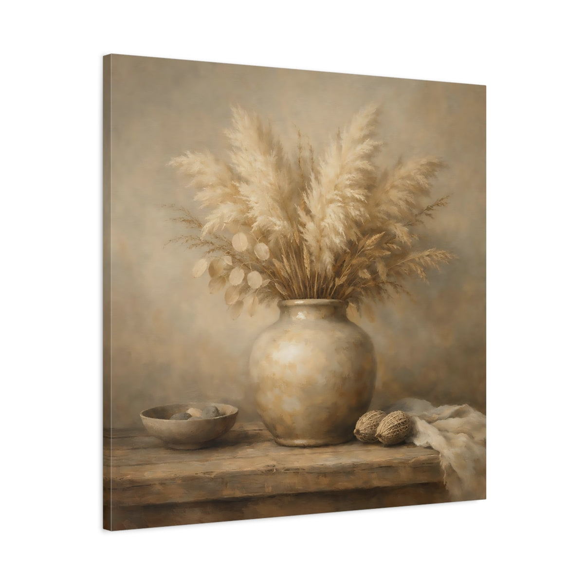 Side Mockup 3. Nature Pampas Grass Brown And Beige shown as stretched canvas wall art