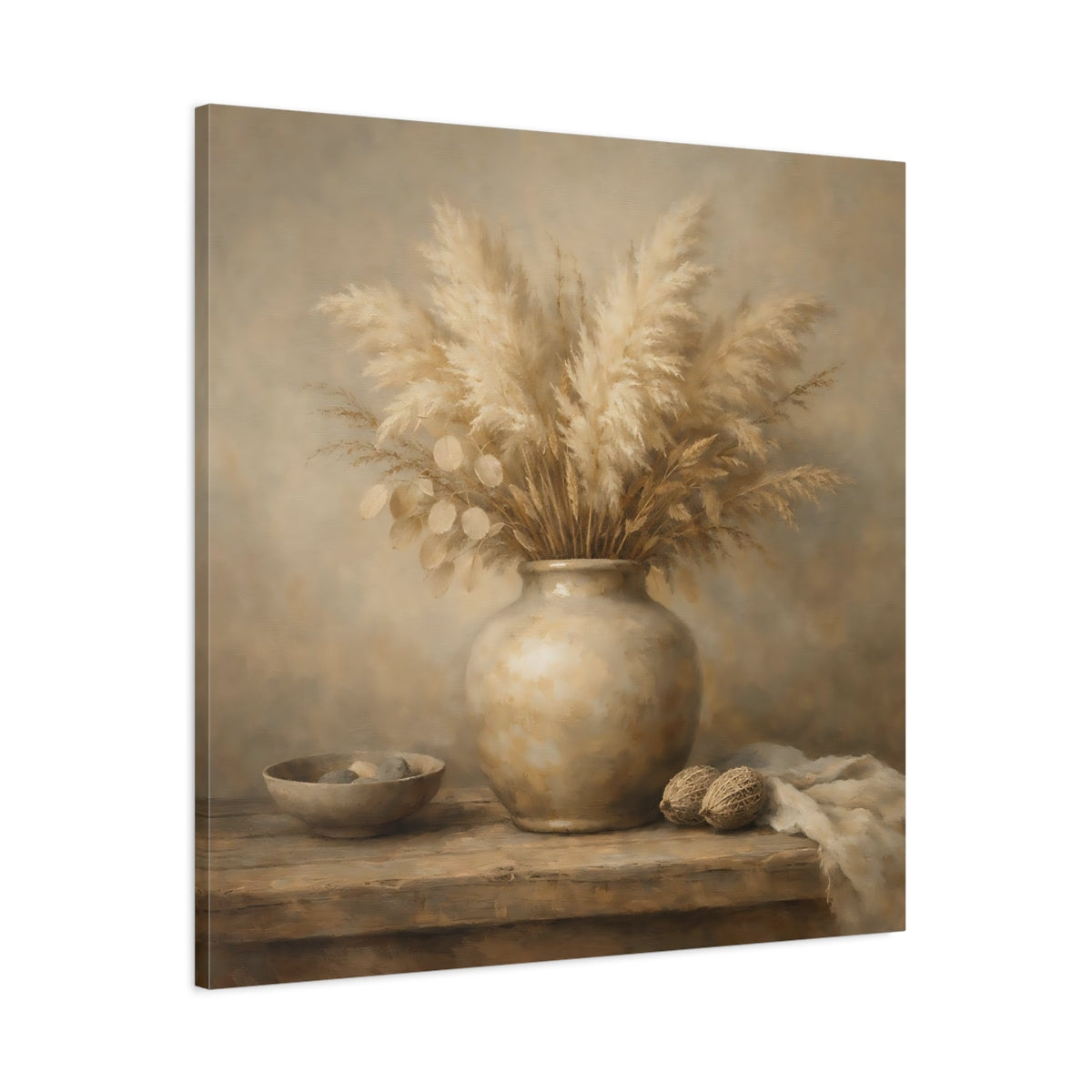 Side Mockup 2. Nature Pampas Grass Brown And Beige shown as stretched canvas wall art