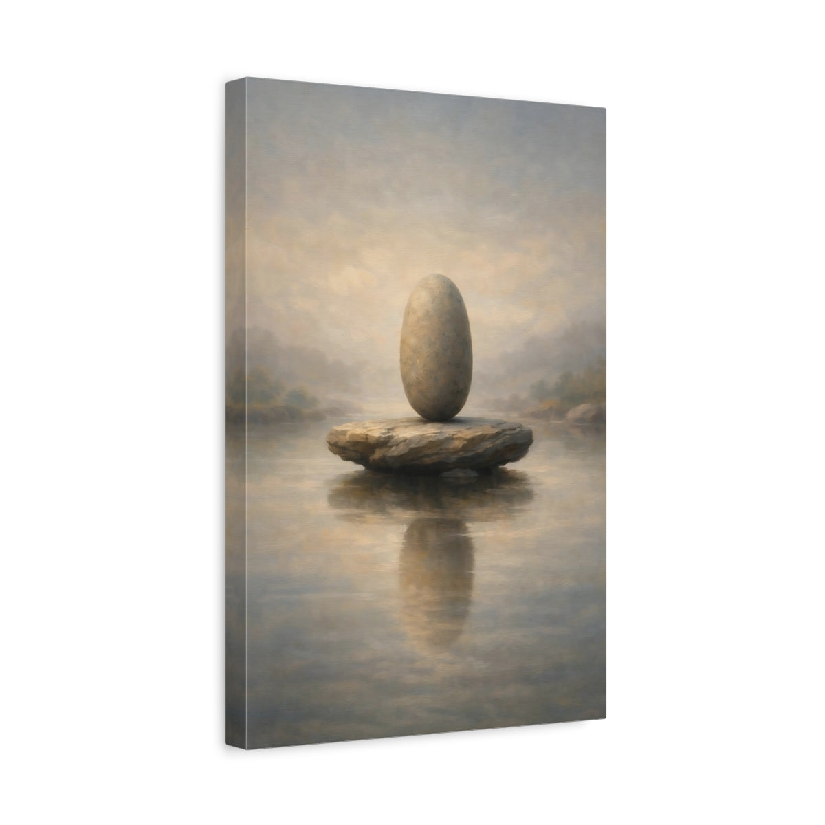 Side Mockup 4. Nature Balanced Stones Neutral Tones shown as stretched canvas wall art