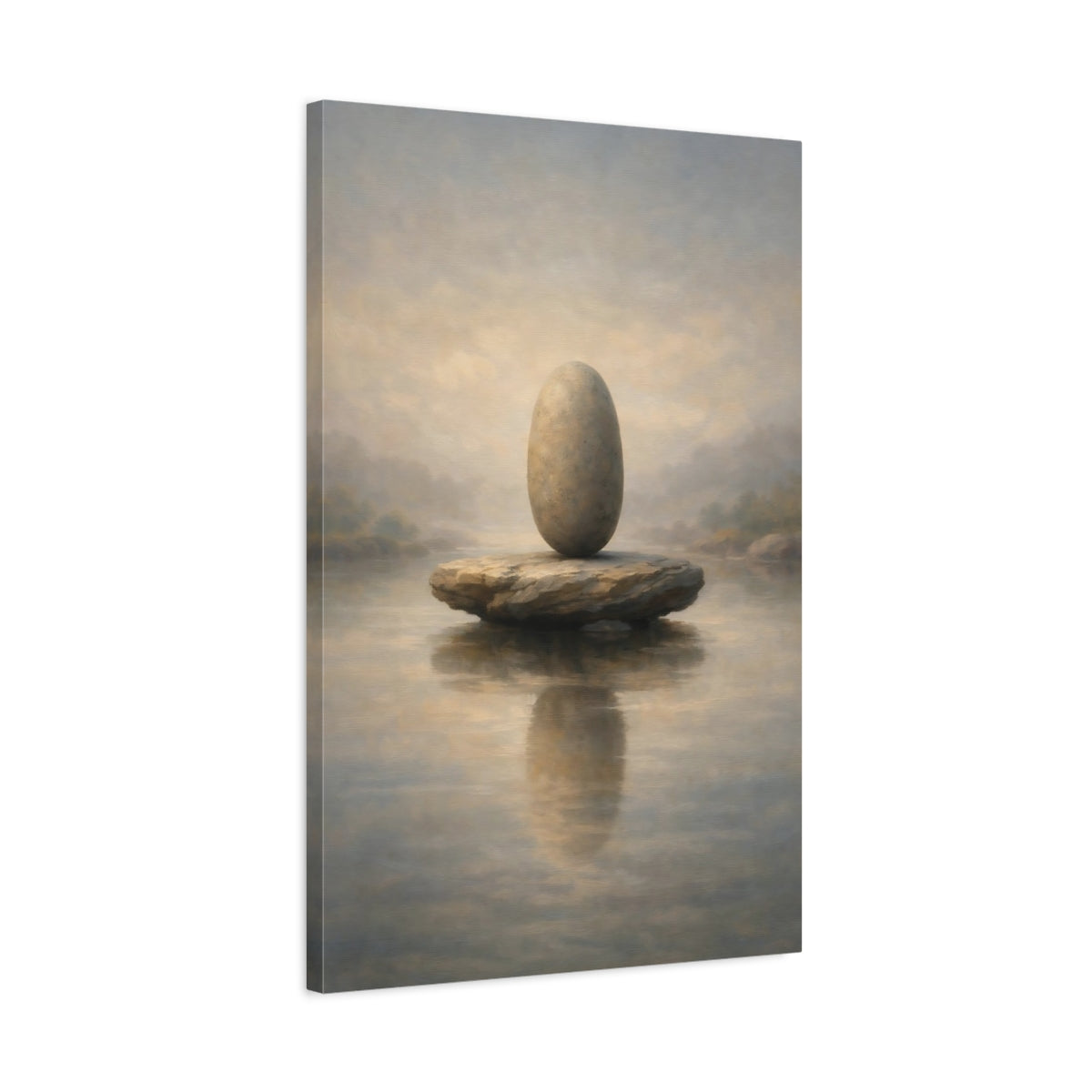 Side Mockup 2. Nature Balanced Stones Neutral Tones shown as stretched canvas wall art