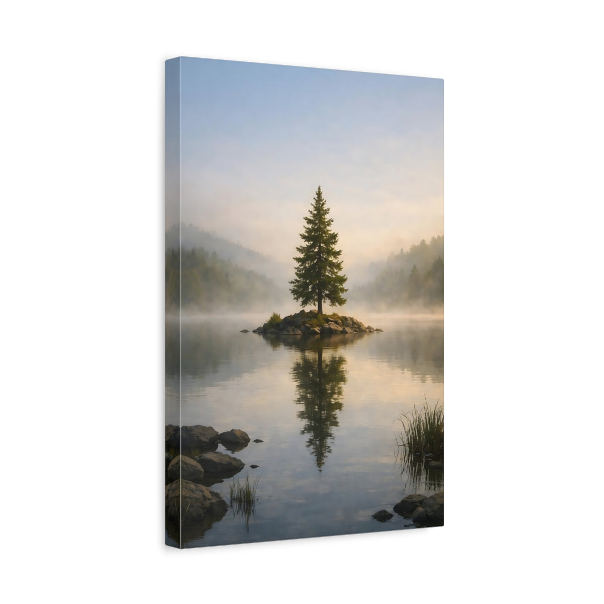 Nature Pine Tree Misty Lake - Canvas Wall Art Print