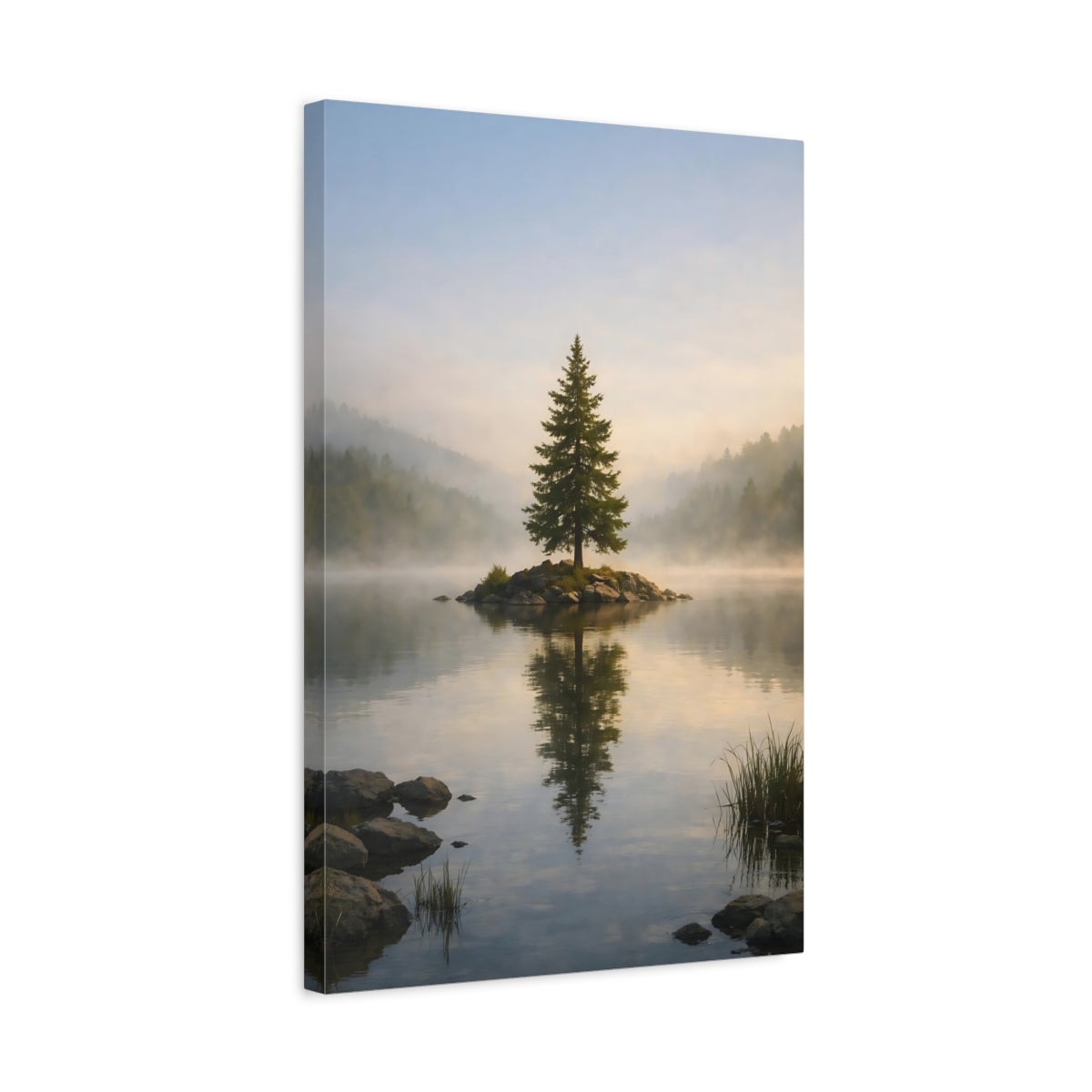 Nature Pine Tree Misty Lake - Canvas Wall Art Print