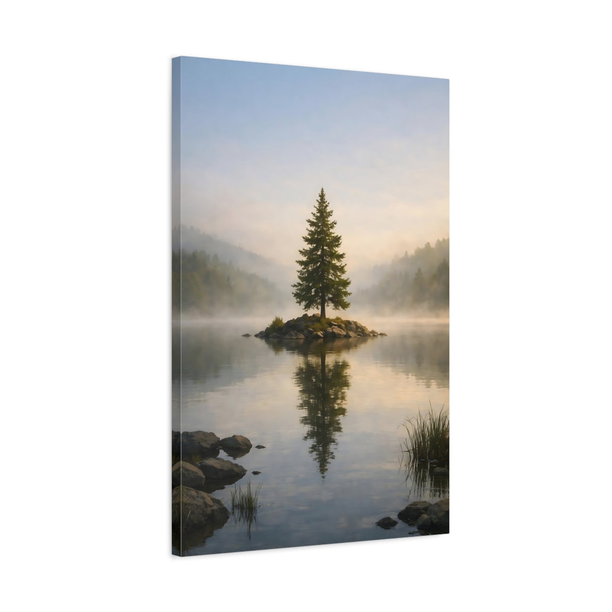 Nature Pine Tree Misty Lake - Canvas Wall Art Print