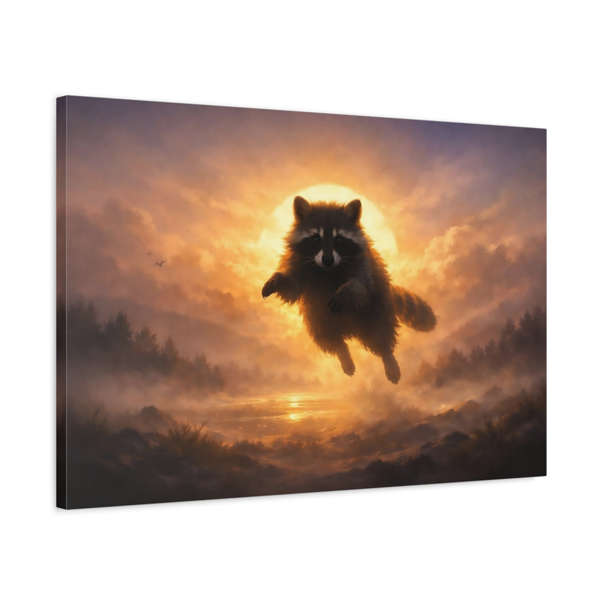 Animals Raccoon Orange Sunset - Canvas Wall Art Print