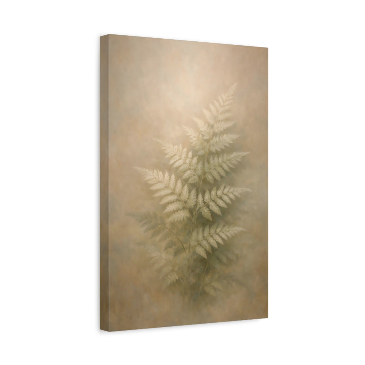 Side Mockup 4. Nature Fern Soft Green Fern shown as stretched canvas wall art