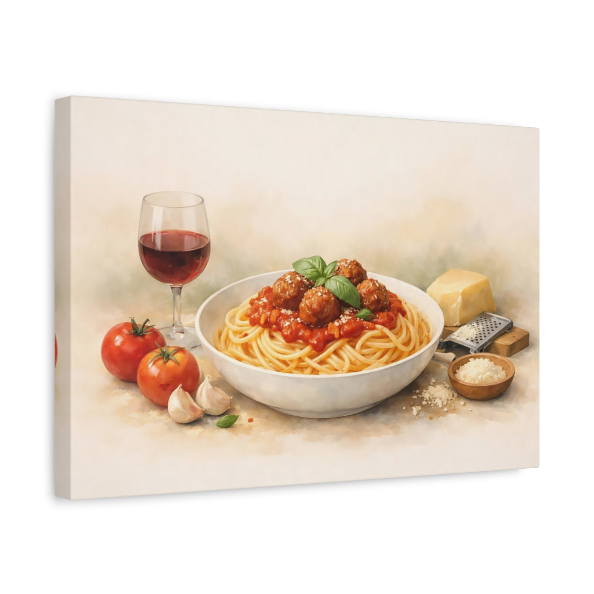 Vintage Spaghetti Meatballs Red Pasta Dish - Canvas Wall Art Print