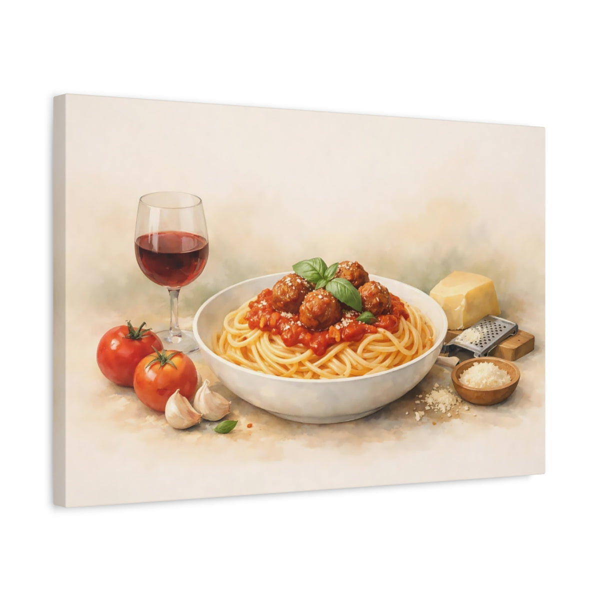 Vintage Spaghetti Meatballs Red Pasta Dish - Canvas Wall Art Print