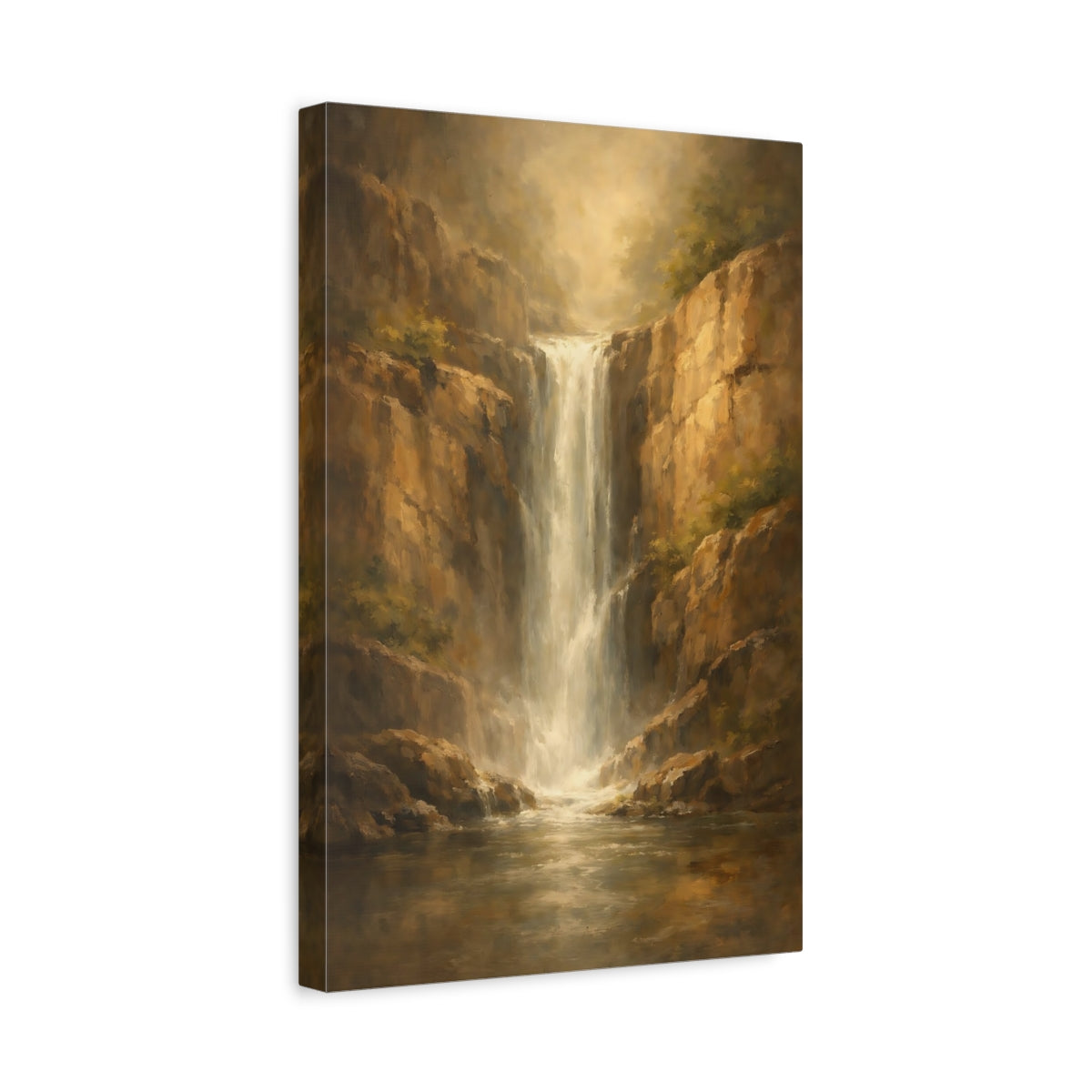 Side Mockup 4. Nature Waterfall Golden Waterfall shown as stretched canvas wall art