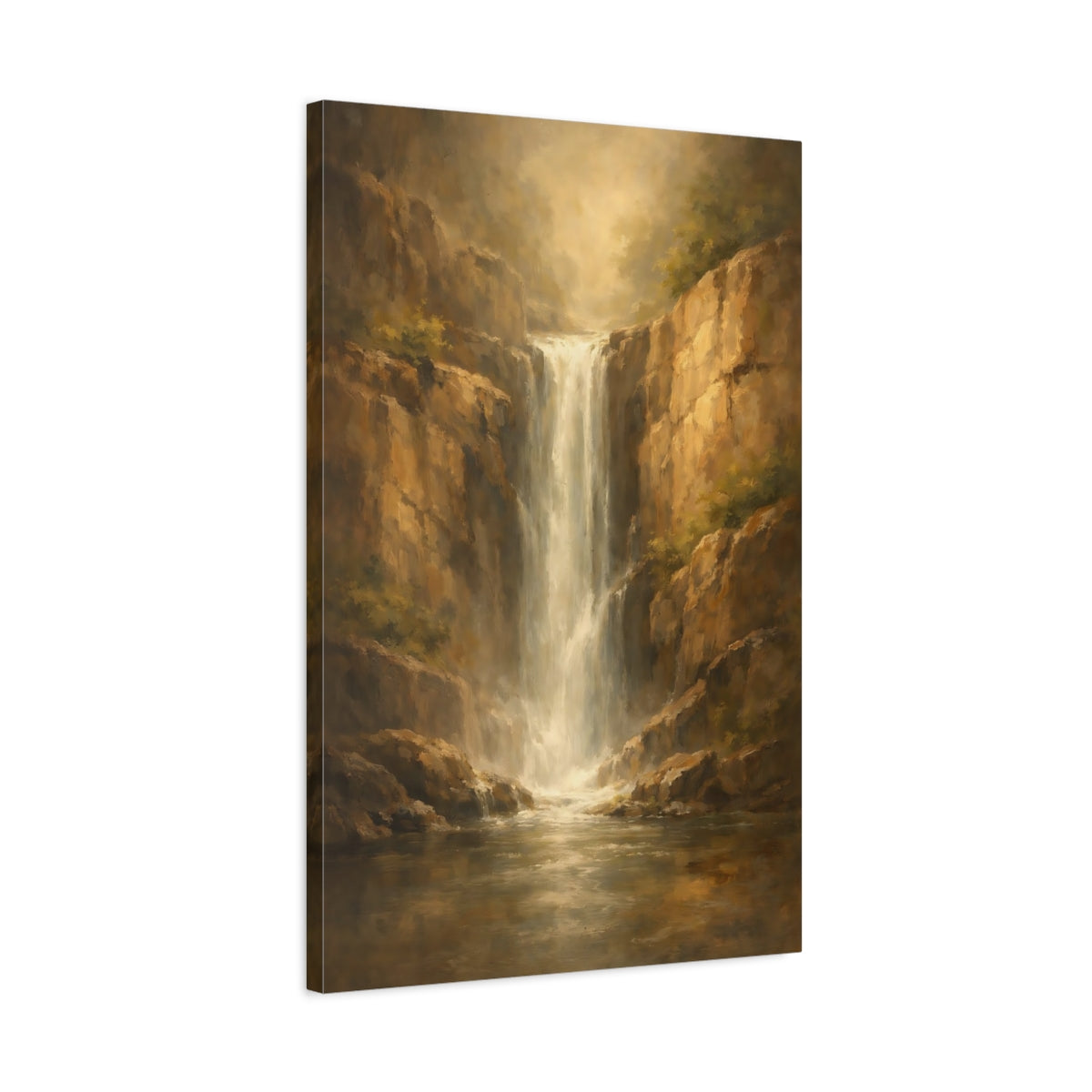 Side Mockup 2. Nature Waterfall Golden Waterfall shown as stretched canvas wall art