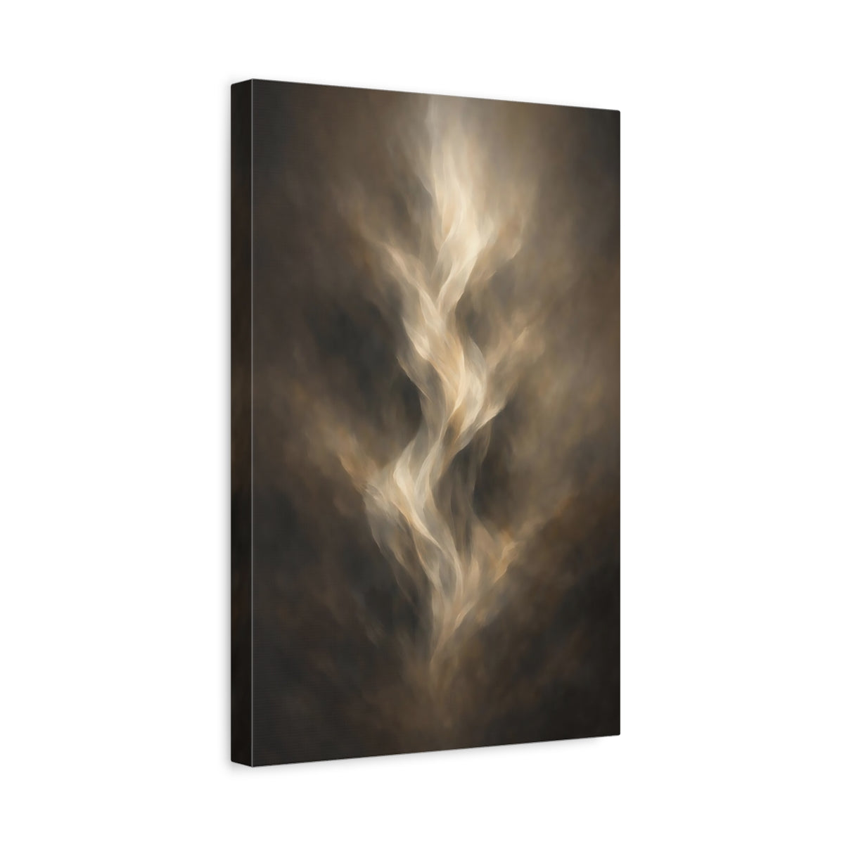 Side Mockup 4. Abstract Ethereal Energy Brown And Gold shown as stretched canvas wall art