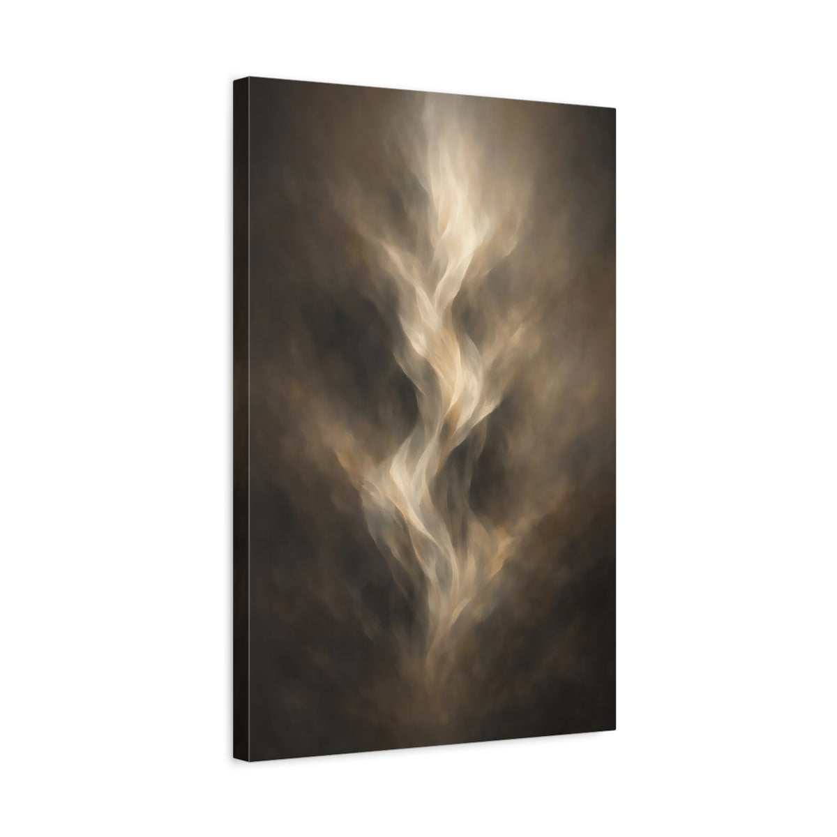 Side Mockup 3. Abstract Ethereal Energy Brown And Gold shown as stretched canvas wall art