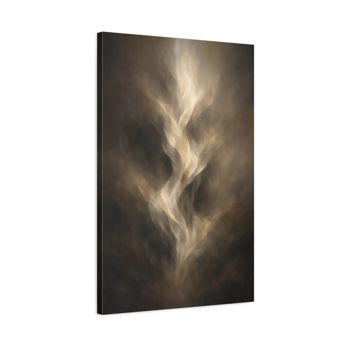 Side Mockup 2. Abstract Ethereal Energy Brown And Gold shown as stretched canvas wall art